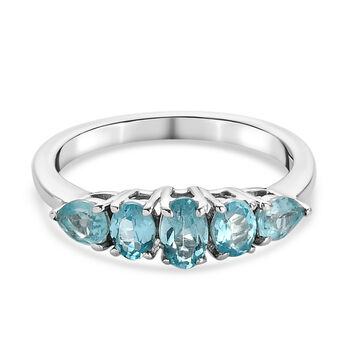 Paraiba Apatit 5 Stein Ring 925 Silber platiniert (Gr&ouml;&szlig;e 18.00) ca. 0,88 ct