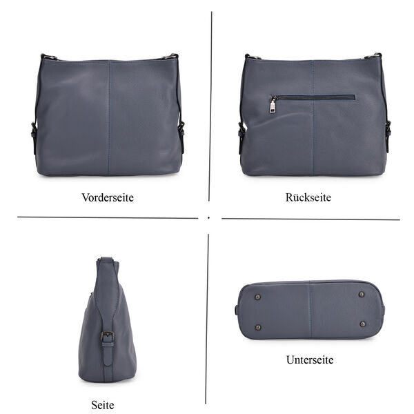 Echtleder-Crossbody-Tasche aus gepr&auml;gtem Leder, verstellbarer Schulterriemen (ca. 120 cm), 32x12x25 cm, Blau image number 3