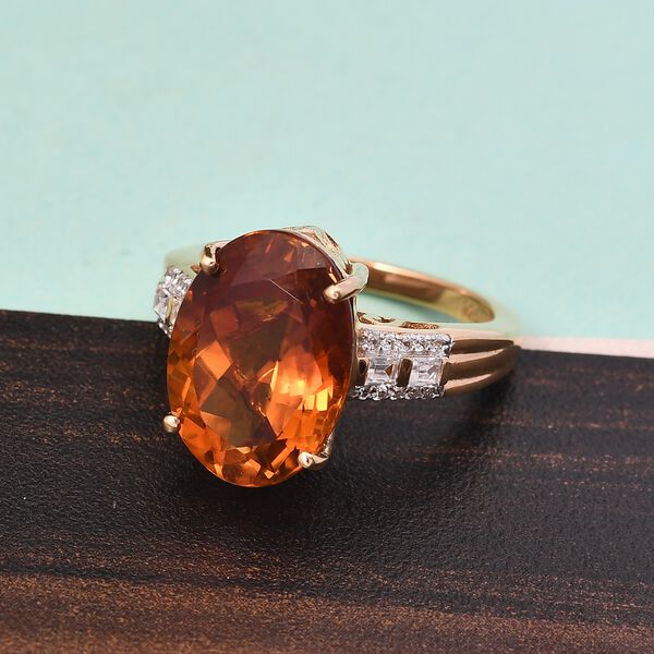 Madira Citrine und Zirkon Solitär Ring 925 Silber 585 Vergoldet image number 2
