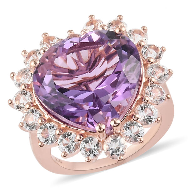 Rose De France Amethyst und Wei&szlig;er Topas Ring 925 Silber ros&eacute;vergoldet  ca. 15,00 ct image number 4