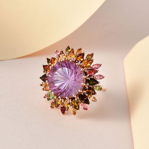 Hanabi Schliff - Rose De France Amethyst und mehrfarbiger Turmalin-Ring - 14,22 ct. image number 1