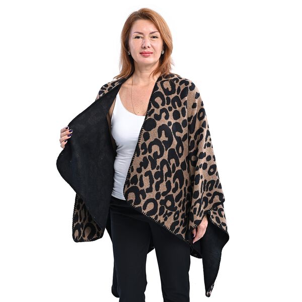 TAMSY Strick Kimono, Leoprardenmuster, Einheitsgr&ouml;&szlig;e Braun und Schwarz image number 3