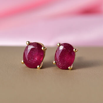 D'Joy Afrikanischer Rubin (Fissure gef&uuml;llt) Ohrringe 925 Silber 750 Gelb Vergoldet ca. 3.87 ct