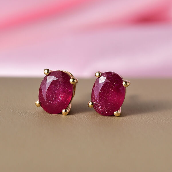 D'Joy Afrikanischer Rubin (Fissure gefüllt) Ohrringe 925 Silber 750 Gelb Vergoldet ca. 3.87 ct image number 2