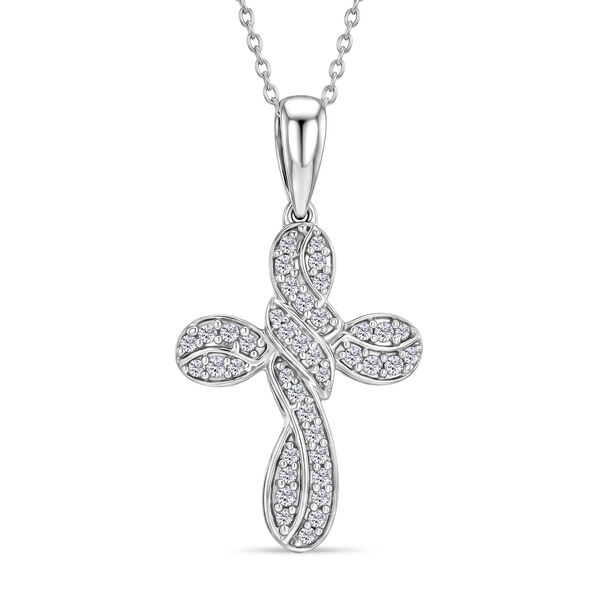 D'Joy wei&szlig;er Diamant Kreuz Anh&auml;nger mit 50cm Kette - 0,26 ct.
