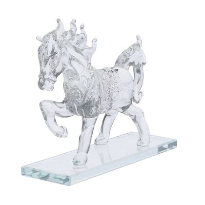 Dekorative Kristallglas-Pferdefigur auf quadratischem Ständer, Größe 12x12x6 cm, Transparent