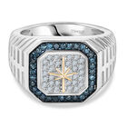 D'Joy Blauer Diamant, Weißer Diamant Ring 925 Silber Rhodiniert und 750 Gelbgold Vermeil (Größe 17.00) ca. 0,47 ct