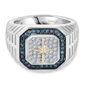 D'Joy Blauer Diamant, Weißer Diamant Ring 925 Silber Rhodiniert und 750 Gelbgold Vermeil (Größe 17.00) ca. 0,47 ct