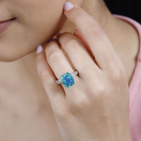 Pfau Quarz Triplette, Wei&szlig;er Zirkon Ring 925 Silber platiniert (Gr&ouml;&szlig;e 20.00) ca. 5.58 ct image number 3