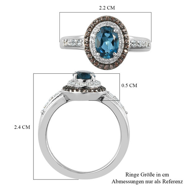 London Blau Topas und Zirkon Ring 925 Silber platiniert  ca. 1,24 ct image number 7