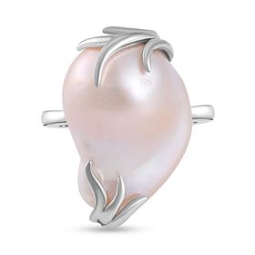 Weißer Barockperle Ring, 925 Silber rhodiniert (Größe 21.00)