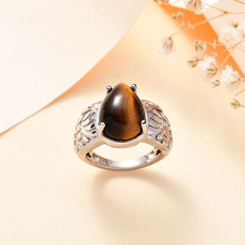 Tigerauge Ring Nickelfreies Messing (Gr&ouml;&szlig;e 18.00) ca. 5.39 ct