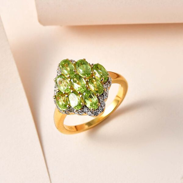 AA Natürlicher, italienischer Vesuvianit, Weißer Zirkon Ring, 925 Silber Gelbgold Vermeil, (Größe 20.00), ca. 2.88 ct image number 2