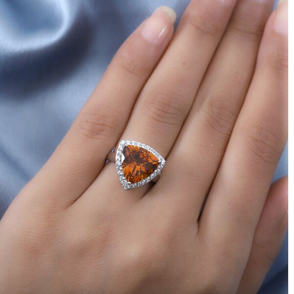 Madeira Citrin Halo Ring 925 Silber Platin-&Uuml;berzug image number 3