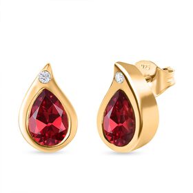 D'Joy Lab Created Padparadscha-Saphir, Weißer Zirkon Ohrringe 925 Silber 750 Gelb Vergoldet ca. 2,22 ct.
