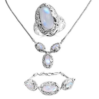 Royal Bali Kollektion-  Regenbogen Mondstein Schmuckset