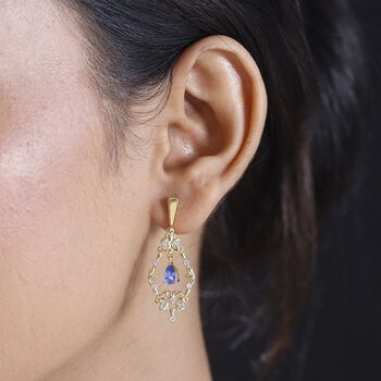 Tansanit, Wei&szlig;er Zirkon Ohrringe 925 Silber 750 Gelbgold Vermeil ca. 1.28 ct