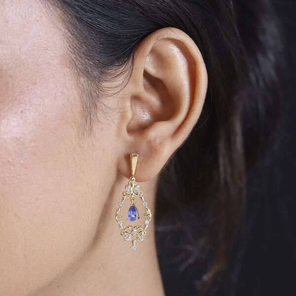 Tansanit, Wei&szlig;er Zirkon Ohrringe 925 Silber 750 Gelbgold Vermeil ca. 1.28 ct image number 3