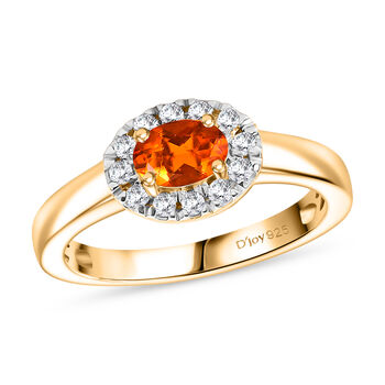 D'Joy AAAA Blaze Feueropal Schmuckset ca. 50 cm 925 Silber 750 Gelbgold Vermeil (Gr&ouml;&szlig;e 17) ca. 1,36 ct.