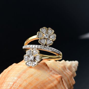 LUXURIANT SI Labor Diamant floraler Bypass-Ring, 925 Silber 750 Gelbgold Vermeil - 0,50 ct.