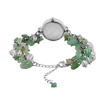 Strada Gr&uuml;ner Aventurin-Perlenuhr, Japanisches Uhrwerk, Legierungsgeh&auml;use, Wei&szlig; mit schwarzen Ziffern