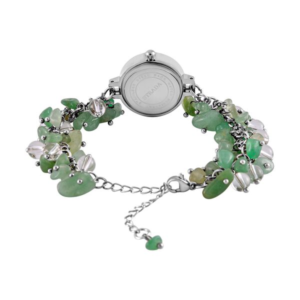 Strada Gr&uuml;ner Aventurin-Perlenuhr, Japanisches Uhrwerk, Legierungsgeh&auml;use, Wei&szlig; mit schwarzen Ziffern image number 4