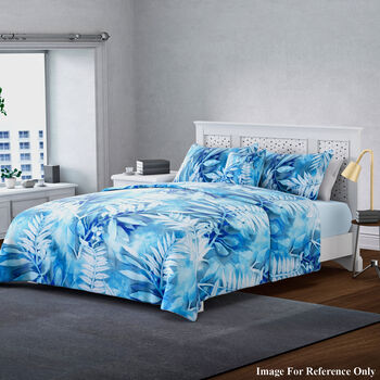 3er-Set Bettbezug, Gr&ouml;&szlig;e: 80x80 cm und Kissenbezug, Gr&ouml;&szlig;e: 40x80 cm, Blattmuster, Blaut&ouml;ne