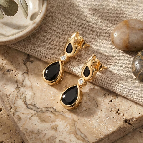 EverTrue AA schwarze Glasachat und Zirkon Ohrringe - 3,66 ct. image number 1