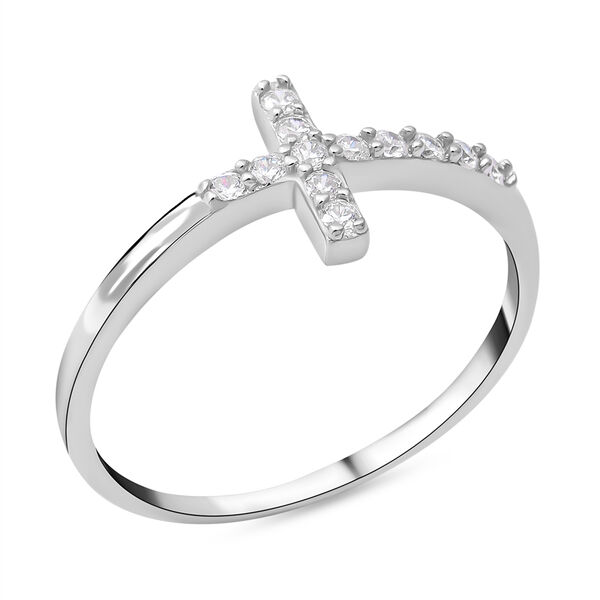 Lustro Stella - Weißer Zirkonia Kreuz-Ring, 925 Silber rhodiniert  ca. 0,18 ct image number 2
