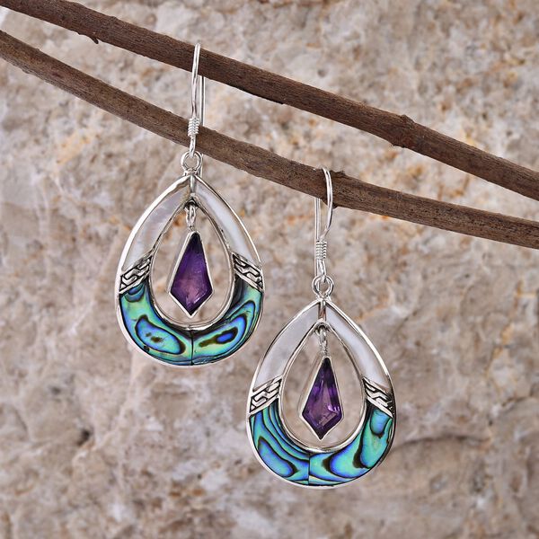 Royal Bali Kollektion- Afrikanische Amethyst und Abalone Muschel Ohrringe - 1,28 ct. image number 1