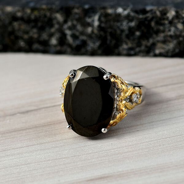 Elite Shungit, Weißer Zirkon Ring Nickelfreies Messing (Größe 18.00) ca. 6,22 ct image number 1