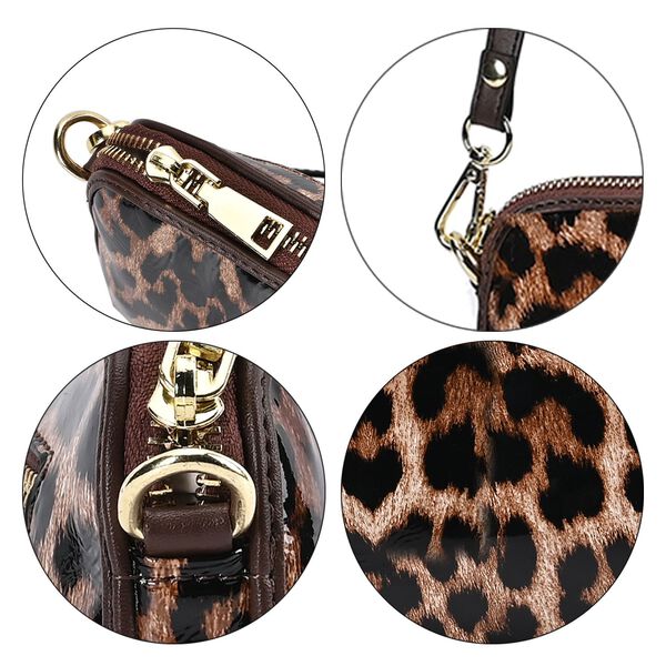 100% Echtleder Crossbody-Tasche mit RFID-Schutz und Leopardenmuster, 19x11 cm, Schwarz image number 6