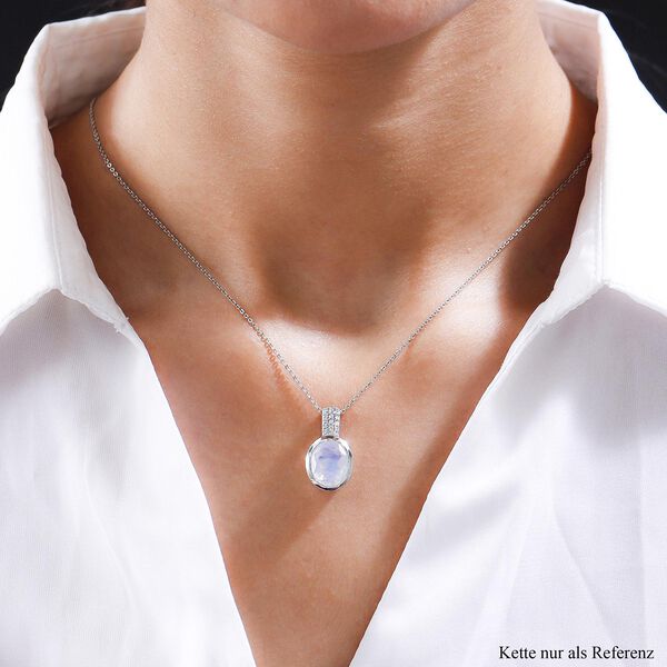 Premium Regenbogen Mondstein und weißer Zirkon-Anhänger, 925 Silber platiniert ca. 4.56 ct image number 2