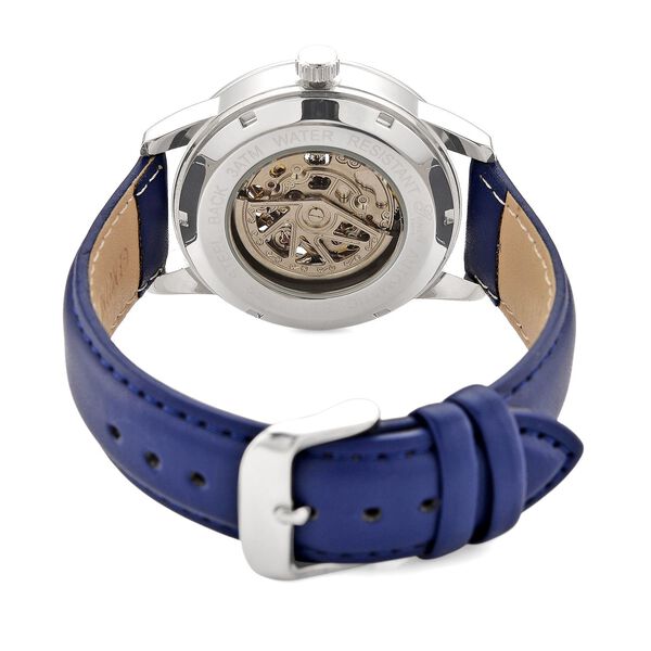 GENOA TIME V2 Automatikuhr mit mechanischem Automatikwerk, Zifferblatt Blau mit Sonnenschliff und offenem Design, Lederarmband Blau, 3 ATM wasserdicht image number 6