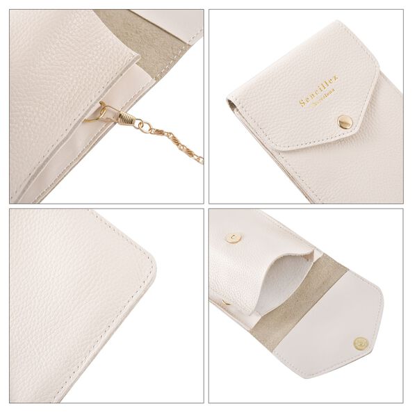 Sencillez - Handy Crossbody Tasche aus 100% echtem Leder mit Sichtfenster, 12x1x18cm, Off-White image number 5