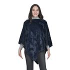 Damen Kunstfell Poncho, Einheitsgröße Blattmuster, Dunkelblau