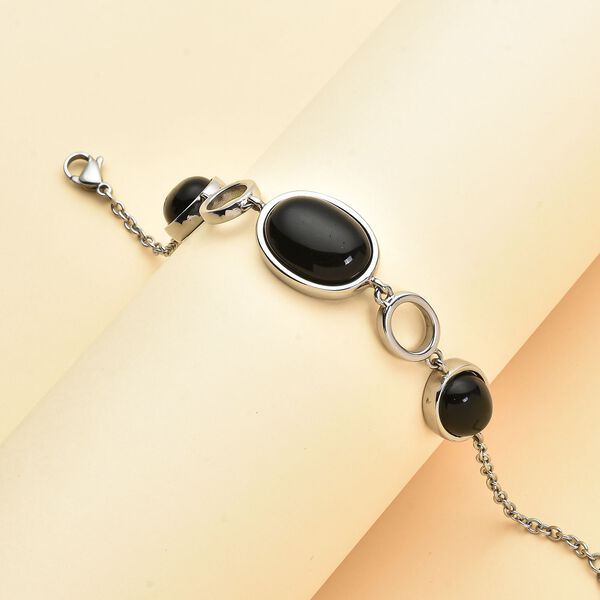 Schwarz gef&auml;rbtes Achat-Armband, ca. 19+3.5 cm, silberfarben, ca. 20,00 ct image number 2