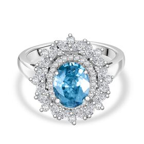 D'Joy Blauer Zirkon, Weißer Zirkon Ring 925 Silber rhodiniert (Größe 19.00) ca. 3,96 ct