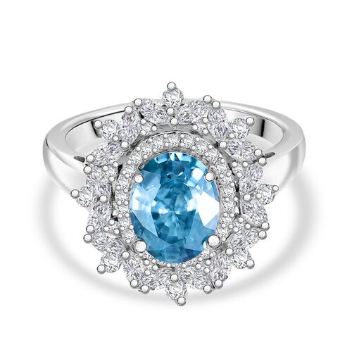 D'Joy Blauer Zirkon, Weißer Zirkon Ring 925 Silber rhodiniert (Größe 19.00) ca. 3,96 ct image number 0