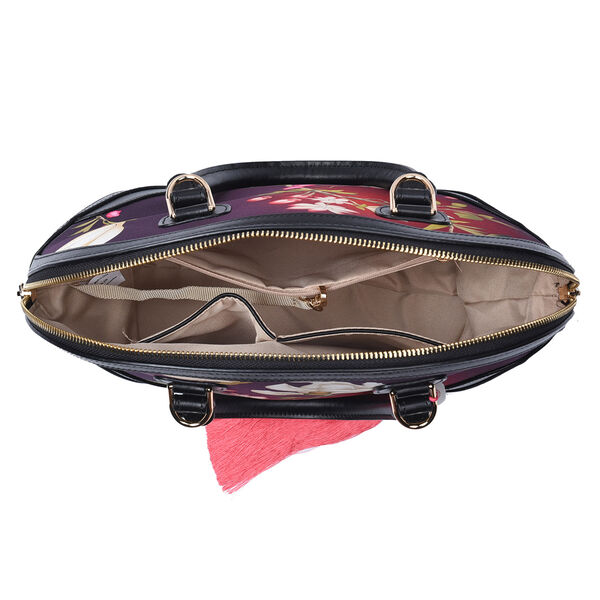 Seidenbrokat Tasche aus 100% Leder mit natürlicher Jade Quaste, Größe 35x23x13 cm, Schwarz image number 5