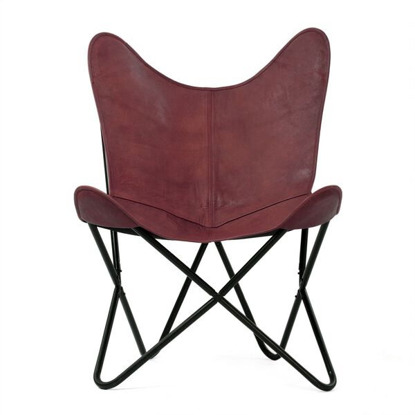 Zusammenklappbarer Butterfly-Sessel aus Echtleder, 92cm, Burgund image number 4