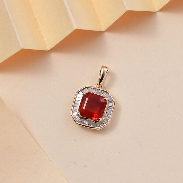 LUXORO AAAA Mexikanischer Kirsch-Feueropal und Diamant Anh&auml;nger in 417 Gold - 2,13 ct. image number 1