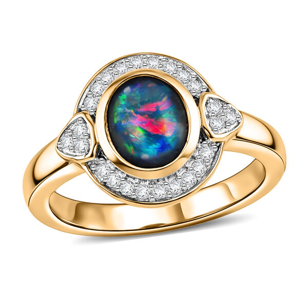 Boulder Opal Triplett und Zirkon Ring 925 Silber vergoldet  ca. 1,13 ct image number 4