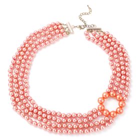 Glasperle, Kunststoff Perle mehrreihige Halskette ca. 56 cm+ 7.5 cm extender, Eisen rosévergoldet
