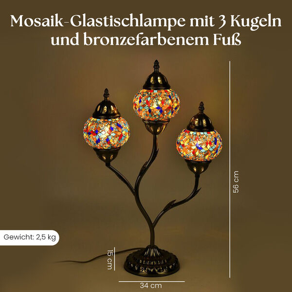 Mosaikglas Tischlampe, drei Globen image number 1