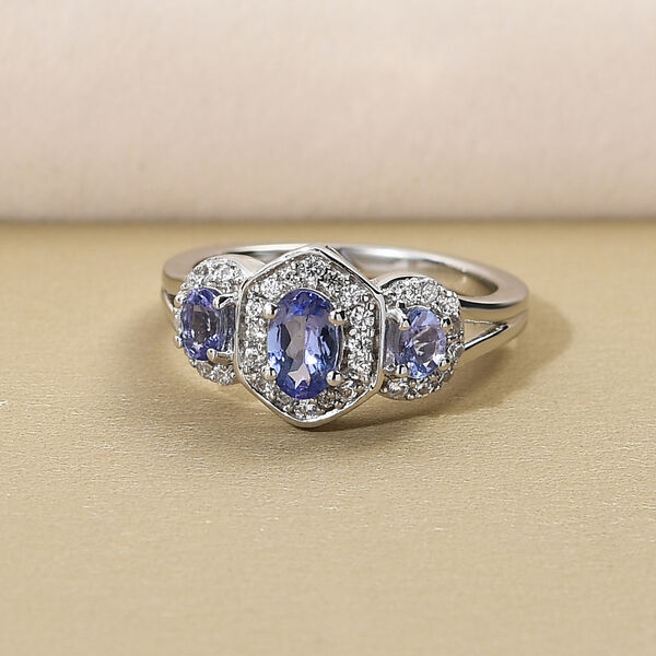 Tansanit und wei&szlig;er Zirkon-Ring, 925 Silber platiniert  ca. 1,08 ct image number 2