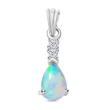 Nat&uuml;rlicher, &auml;thiopischer Opal und wei&szlig;er Zirkon-Anh&auml;nger, 925 Silber platiniert ca. 0,95 ct