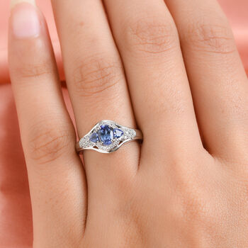 Tansanit und Zirkon Ring 925 Silber platiniert  ca. 0,97 ct