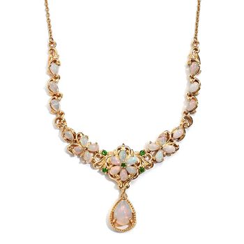 Nat&uuml;rliches, &auml;thiopisches Welo Opal Collier, ca. 45 cm, 925 Silber vergoldet ca. 4.46 ct