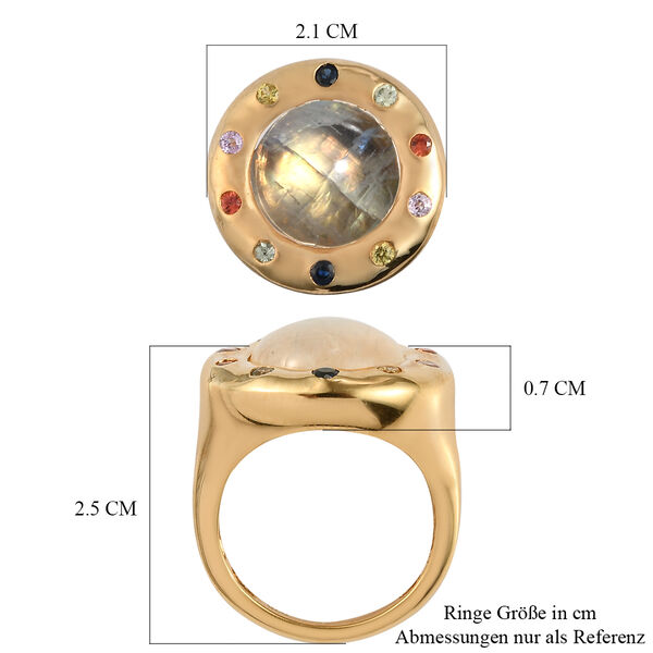 Premium Regenbogen Mondstein und mehrfarbiger Saphir-Ring, 925 Silber vergoldet  ca. 7,86 ct image number 7